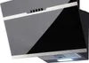 A close-up view of a modern black and silver range hood. Produktbild-Vorschau