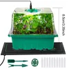 A mini greenhouse with plants, a grow light, and a heating mat, along with gardening tools. Náhled obrázku produktu
