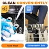 Collage showing hand washing and dishwasher safe features of a silicone air fryer insert. Produktbild-Vorschau