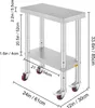 A diagram of a stainless steel work table with dimensions indicated. Podgląd zdjęcia produktu