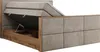 A modern bed with a storage compartment open, showing the internal mechanism and storage space. Produktbild-Vorschau