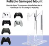 A collage of game controllers and a transparent gamepad mount. Produktbild-Vorschau