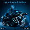 Split image showing a motorcycle at 60 Hz (blurry) and 165 Hz (clear). Produktbild-Vorschau