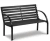 A black garden bench with a slatted seat and backrest, and curved armrests, shown against a white background. Produktbild-Vorschau
