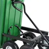 Close-up view of the handle and wheels of a green garden cart. Náhled obrázku produktu