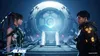Two characters stand facing a large, glowing, futuristic pod. Produktbild-Vorschau
