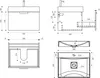 Collage of technical drawings and dimensions for a bathroom vanity and sink. Anteprima dell’immagine prodotto