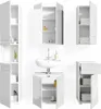 A collection of white high-gloss bathroom furniture pieces, including cabinets and a sink, arranged against a white background. Náhled obrázku produktu