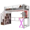 A white metal loft bed with integrated desk, wardrobe, and shelving, featuring LED lighting. Anteprima dell’immagine prodotto