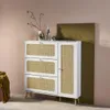 Scarpiera con decoro in legno e canna, 3 ante, Bianco Anteprima dell’immagine prodotto 4