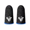 Two black finger sleeves with a white logo and blue trim, presented on a white background. Produktbild-Vorschau