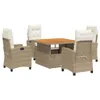 vidaXL 5-tlg. Garten-Essgruppe mit Kissen Beige Poly Rattan Produktbild-Vorschau 1