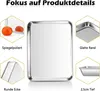 A collage of images showcasing the features of a rectangular baking sheet. Produktbild-Vorschau