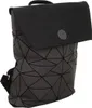 A gray backpack with a geometric pattern and a black flap. Produktbild-Vorschau
