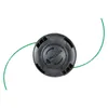 A black string trimmer head with green trimmer line on a white background. Produktbild-Vorschau