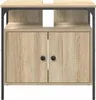 A front view of a beige wooden cabinet with a gray metal frame. Produktbild-Vorschau