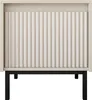A front view of a nightstand with a fluted drawer front and black legs. Náhled obrázku produktu