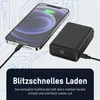 A smartphone is being charged by a power bank, with circuit board graphics in the background. Voir les images du produit
