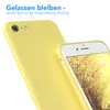 A yellow phone case is shown in the foreground, with a phone inside it in the background. The phone screen displays a nature scene. Text is overlaid on the top left of the image. Produktbild-Vorschau