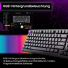 A gaming keyboard with RGB lighting and a software interface displayed on a screen. Produktbild-Vorschau
