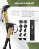 A set of trekking poles and accessories displayed against a light background with text detailing the contents. Produktbild-Vorschau