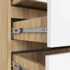 Close-up view of the drawer slides and wooden interior of a cabinet. Produktbild-Vorschau