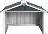 A front view of a metal lawnmower garage. Náhľad obrázku produktu