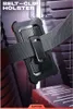 A close-up of a black belt-clip holster for a phone, attached to a gray belt. Produktbild-Vorschau