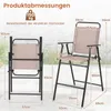 A diagram showing the dimensions of two folding bar stools, one folded and one unfolded, against a brick wall background. Produktbild-Vorschau