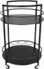 A black metal serving cart with two shelves and wheels. Produktbild-Vorschau