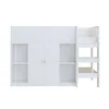 A white loft bed with a wardrobe and storage compartments, shown against a white background. Podgląd zdjęcia produktu