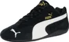 A single black Puma Speedcat OG sneaker with white and gold accents is shown against a white background. Produktbild-Vorschau