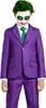A child dressed as the Joker, wearing a purple pinstripe suit and green tie, with face paint. Produktbild-Vorschau