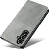 A gray flip cover phone case with a camera cutout is shown on a white background. Produktbild-Vorschau