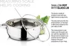 A shallow pot with a glass lid is shown with descriptive text highlighting its features. Podgląd zdjęcia produktu