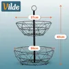 A two-tiered metal fruit basket with dimensions indicated. Produktbild-Vorschau