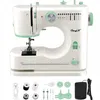 A white and green CkeyiN electric sewing machine is displayed on a white background, with various accessories laid out below it. Produktbild-Vorschau