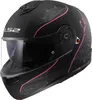 A black motorcycle helmet with pink decorative accents and a clear visor. Náhled obrázku produktu