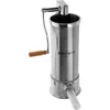 A stainless steel sausage stuffer with a wooden handle and a crank. Náhled obrázku produktu
