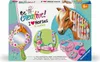 The image shows the packaging of a Ravensburger craft kit for children, featuring horse-themed creations. Produktbild-Vorschau