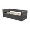 A gray upholstered daybed with a slatted mattress base is shown against a white background. Produktbild-Vorschau
