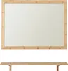 A mirror with a wooden frame and a shelf below it, both on a white background. Produktbild-Vorschau