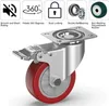 A caster wheel with various feature icons and text descriptions. Produktbild-Vorschau