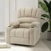 A beige recliner chair with cup holders and side pockets is shown in a well-lit room with a plant in the background. Produktbild-Vorschau