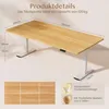A product image of a height-adjustable desk with dimensions and feature callouts. Produktbild-Vorschau