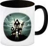 Kaffeetasse mit gruseligem Geisterhaus Motiv und Spruch - Produktbild-Vorschau 1