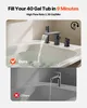 A split image comparing the flow rate of two different faucets filling a bathtub. The top half shows a matte black faucet with a high flow rate, labeled 'Ours'. The bottom half shows a chrome faucet with a lower flow rate, labeled 'Others'. Náhled obrázku produktu