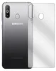 A clear protective film is shown next to a Samsung smartphone. Produktbild-Vorschau