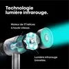 A diagram of a hairdryer showing its internal components and the infrared light technology. Produktbild-Vorschau