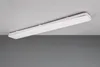 A white LED ceiling light fixture is mounted on a light gray ceiling, with a dark gray background below. Produktbild-Vorschau